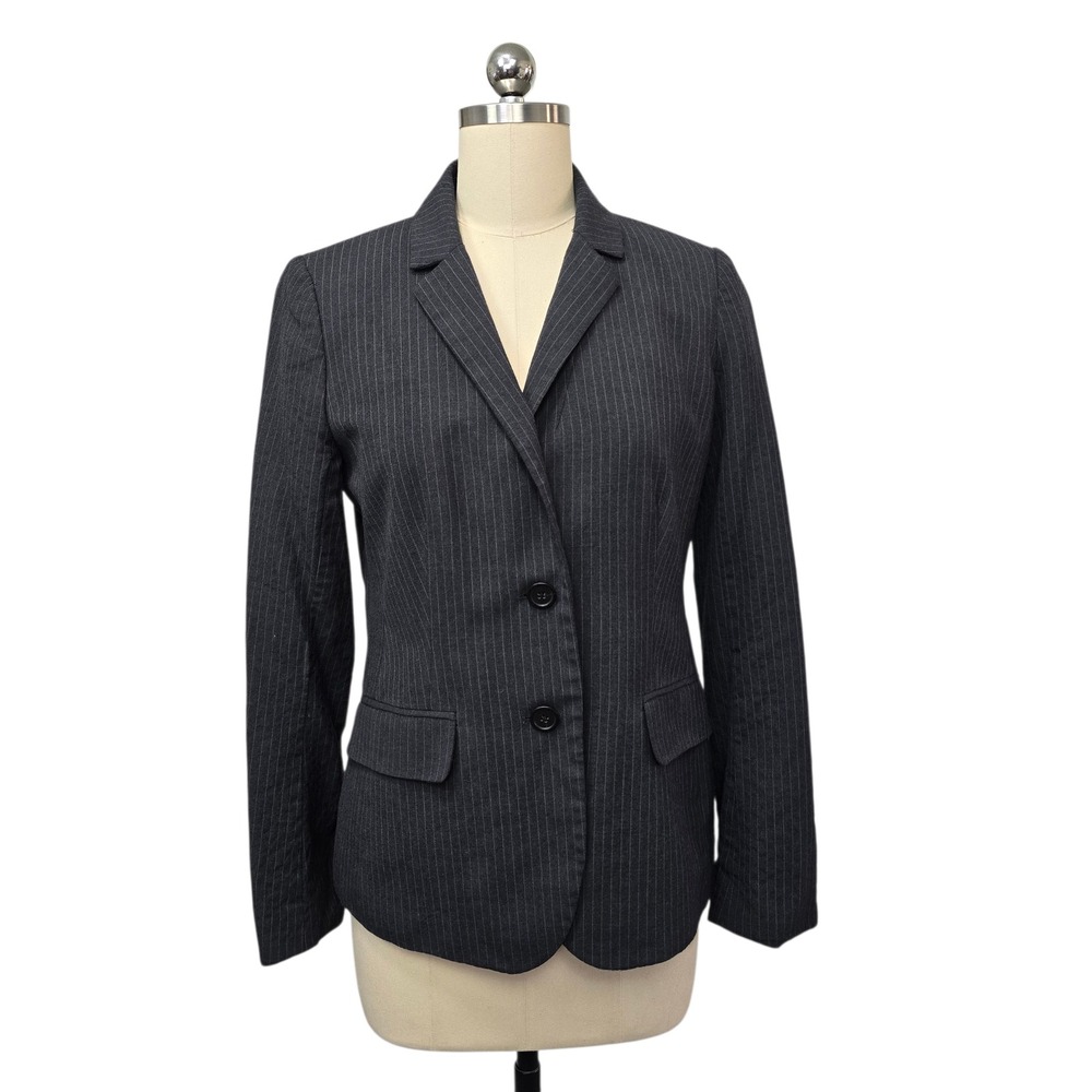 J. Crew‎ Super 120s Wool Pinstripe Blazer Jacket Womens Size 8 Charcoal Gray